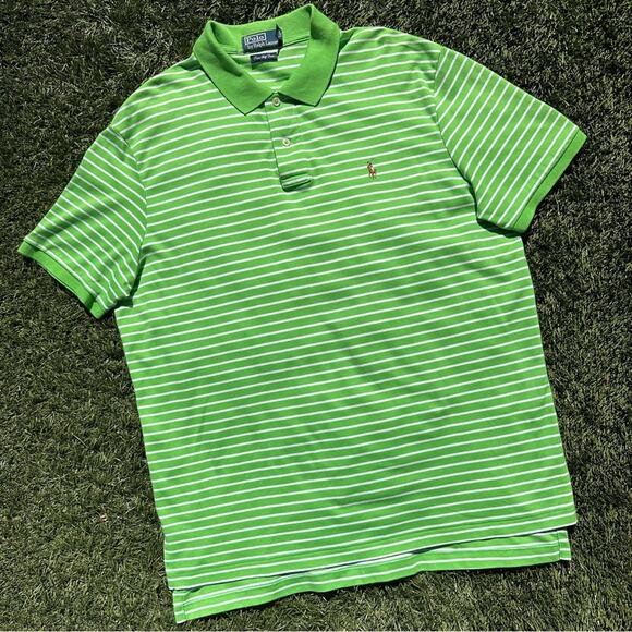 Vintage Polo Ralph Lauren Pima Soft Touch Lime Green Striped Flesh Pony Shirt XL - Picture 1 of 9